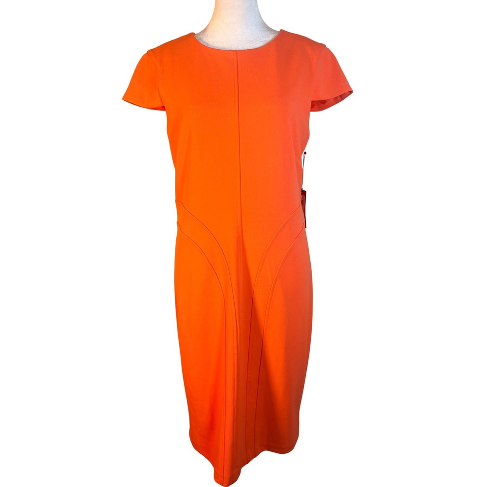 Vince Camuto Sheath Dress Size‎ 10 Coral New Short Sleeve Seam Detail